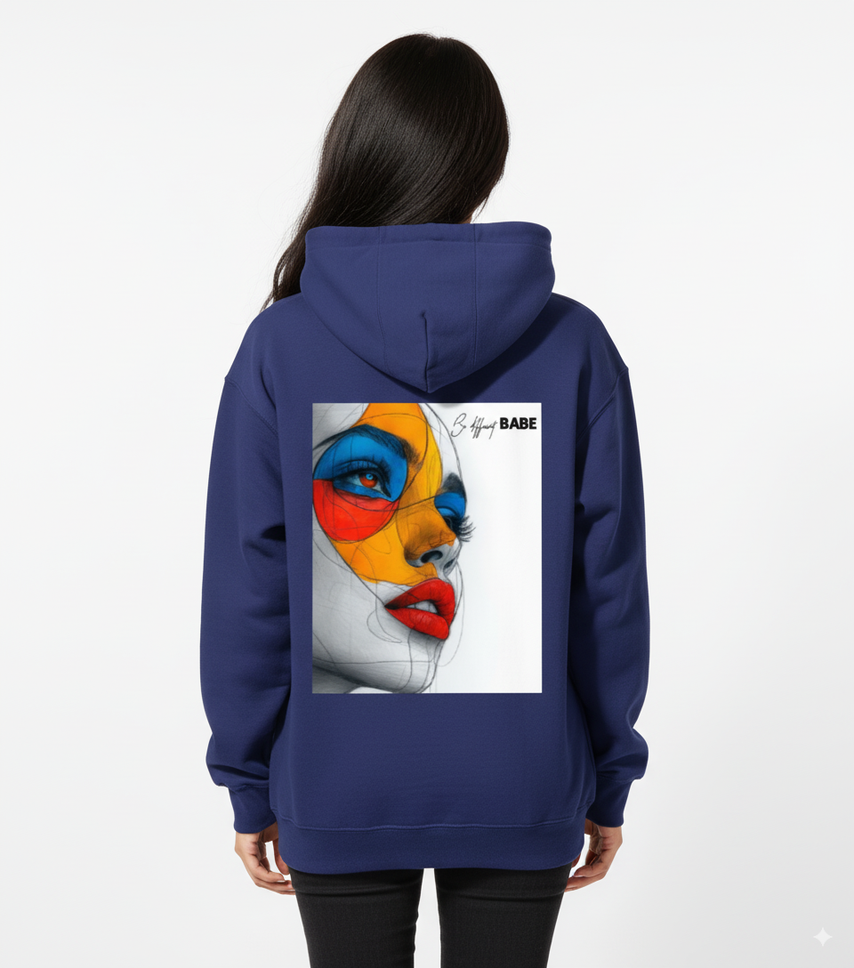 Women’s Oversized Back Print Hoodie | Abstract Face Graphic